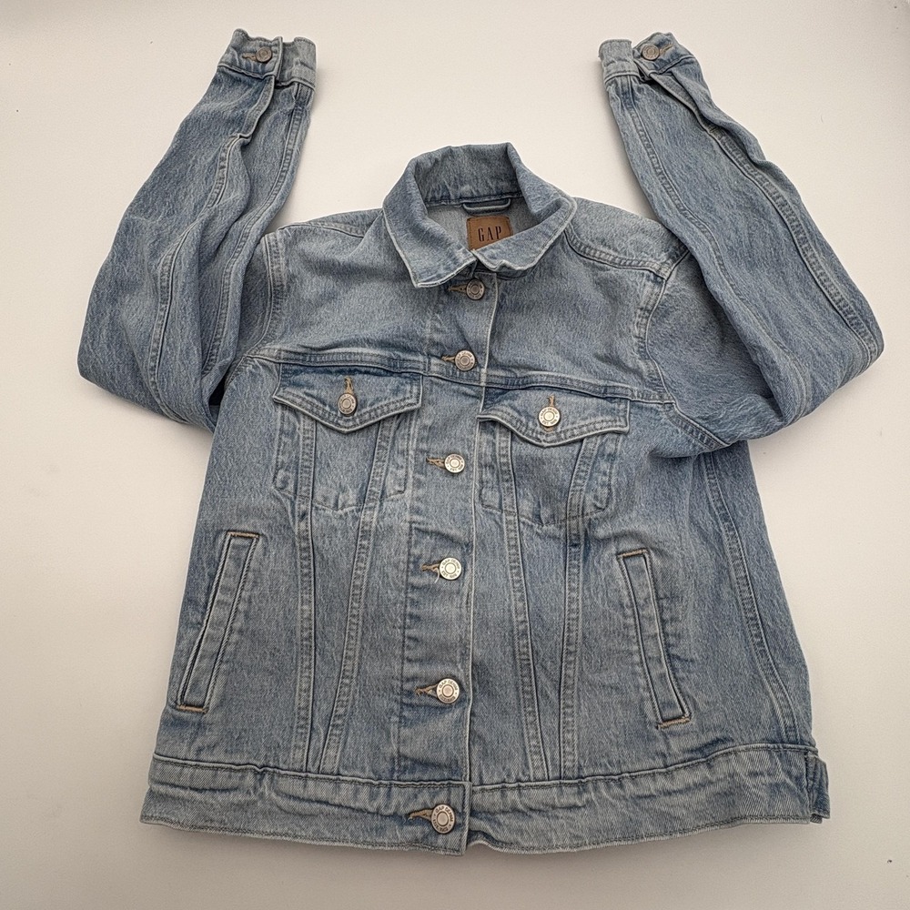 Gap Jacket Mens Small Blue Denim Icon Light Wash Button Front Stretch Casual